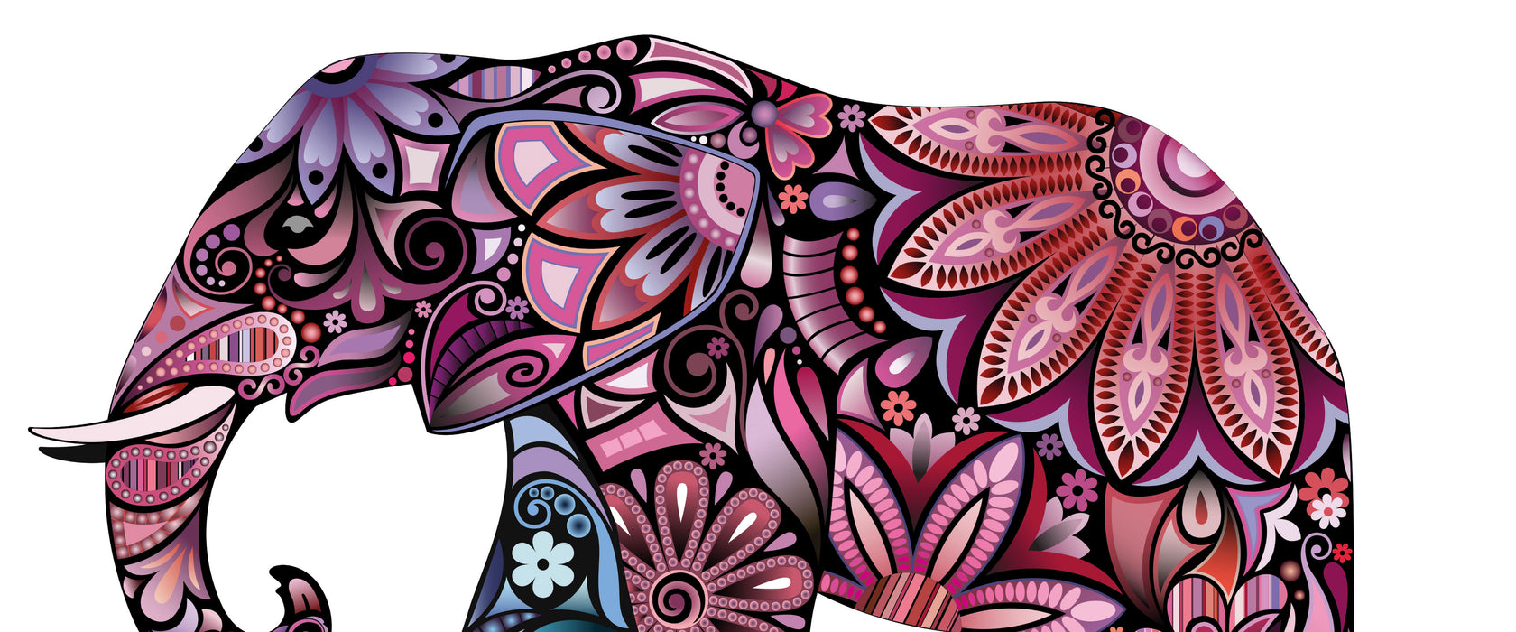 Elefant mit Ornamenten, Glasbild Panorama