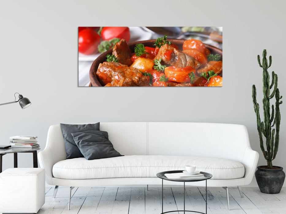 Appetitlicher Bauerntopf, Glasbild Panorama