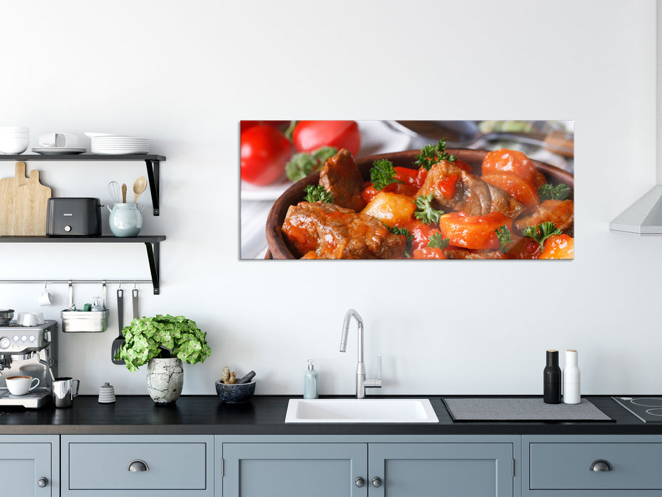 Appetitlicher Bauerntopf, Glasbild Panorama