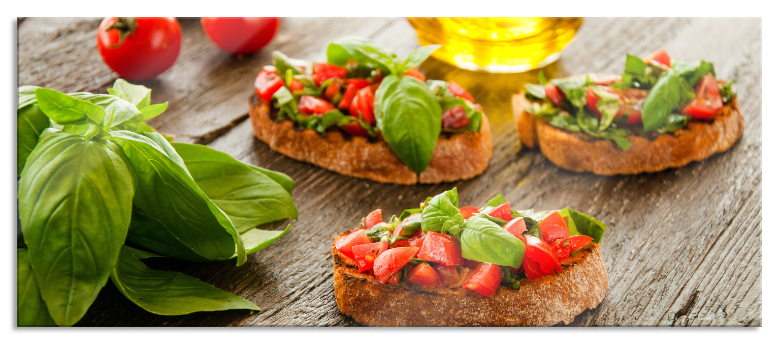 Pixxprint Italienische Bruchetta, Glasbild Panorama