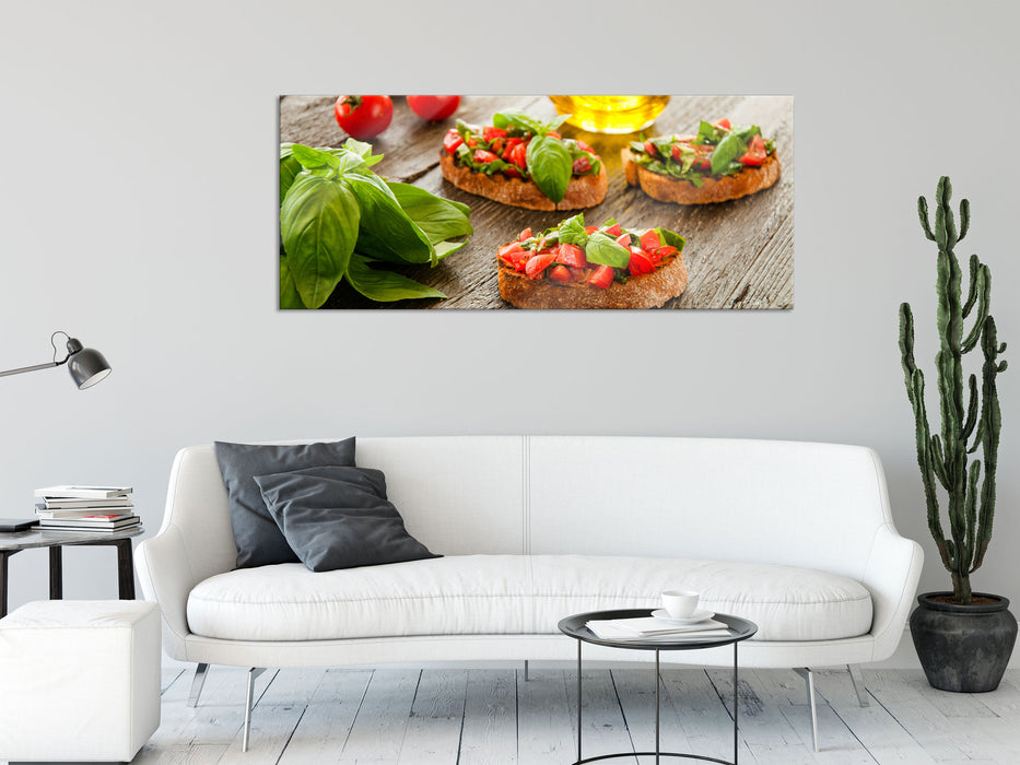 Italienische Bruchetta, Glasbild Panorama