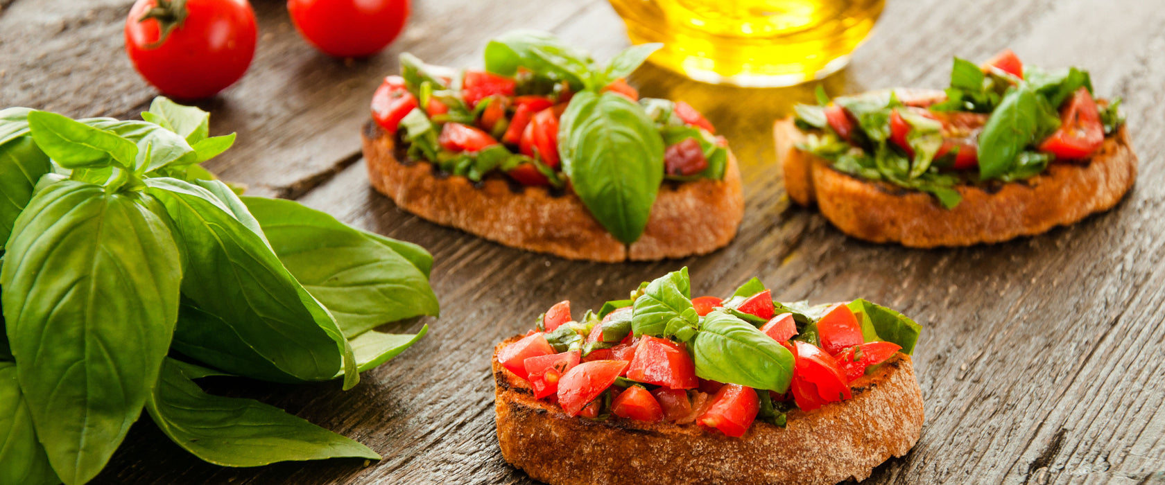 Italienische Bruchetta, Glasbild Panorama