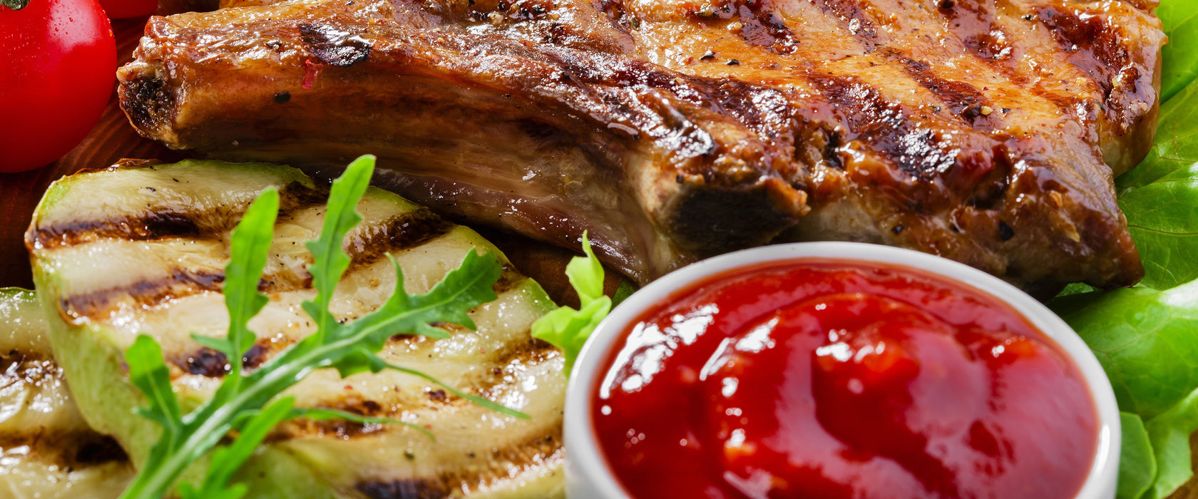 Gegrilltes Steak, Glasbild Panorama