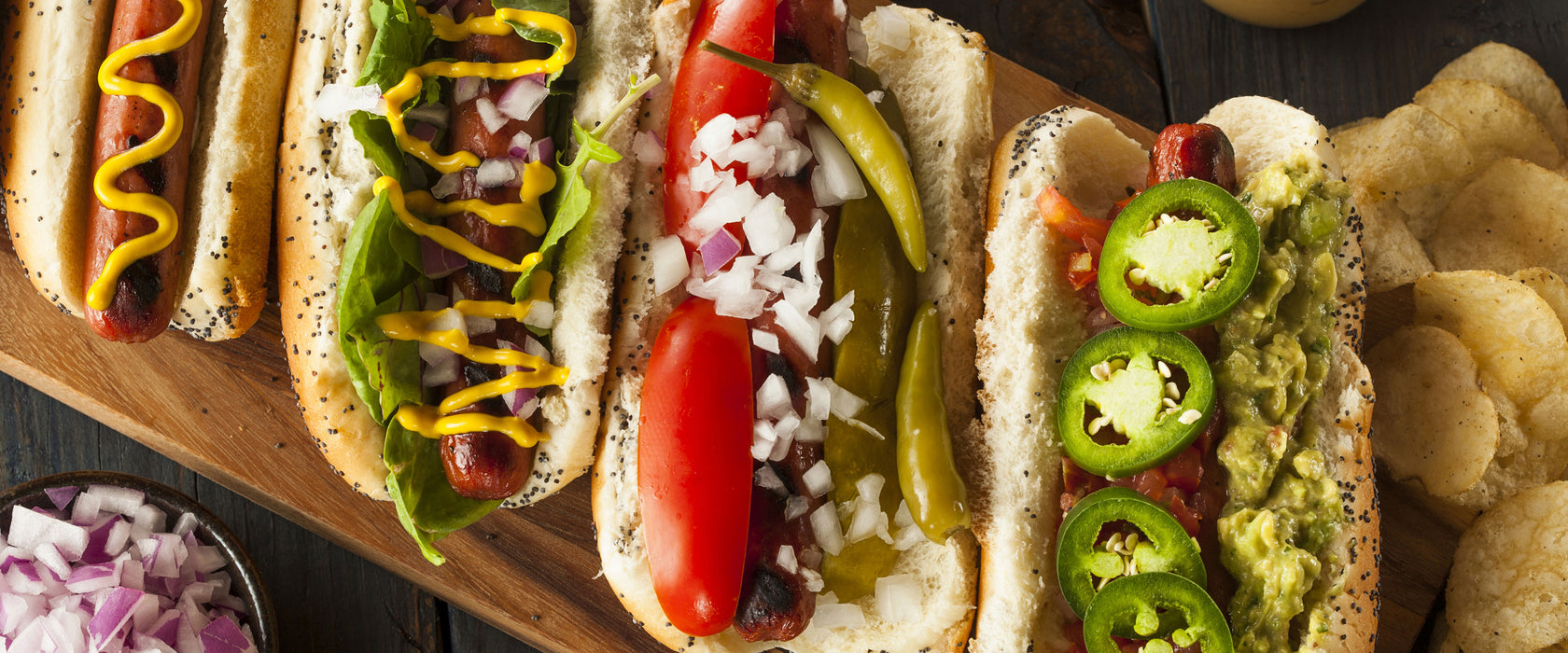 Amerikanische Hotdogs, Glasbild Panorama