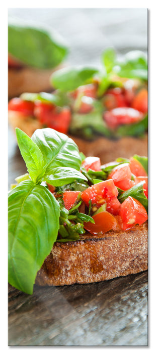 Pixxprint Köstliche Tomaten Bruchetta, Glasbild Panorama