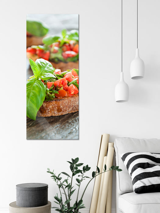 Köstliche Tomaten Bruchetta, Glasbild Panorama