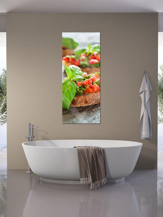 Köstliche Tomaten Bruchetta, Glasbild Panorama