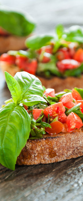 Köstliche Tomaten Bruchetta, Glasbild Panorama