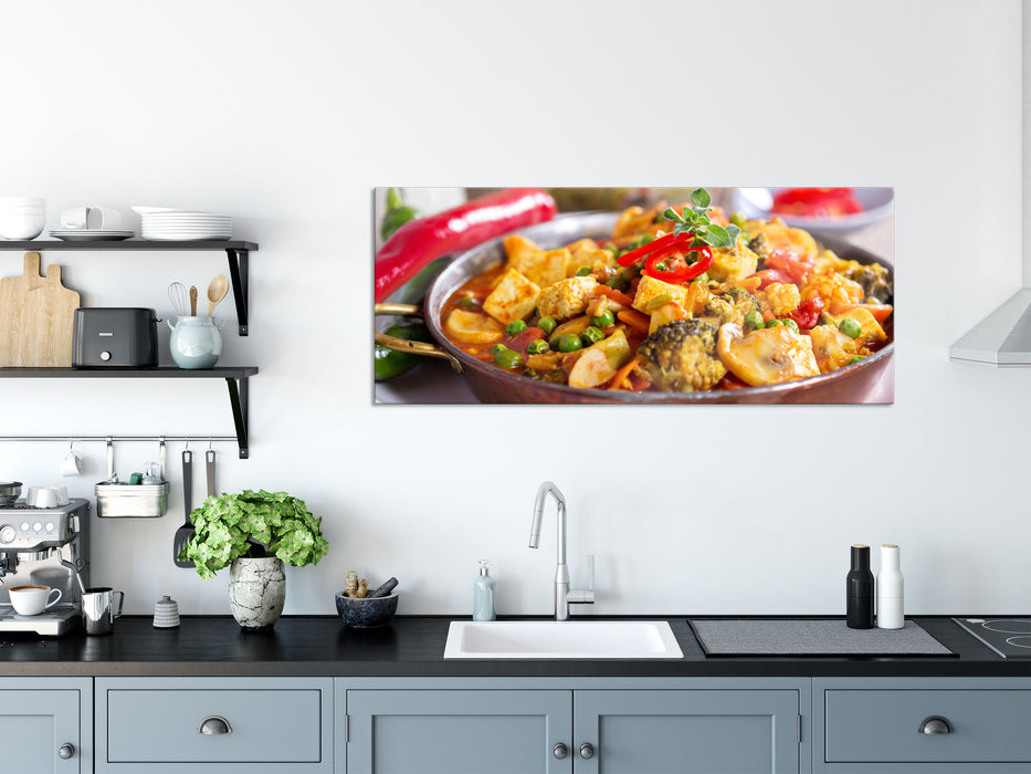 Traumhafte Fleischpfanne, Glasbild Panorama