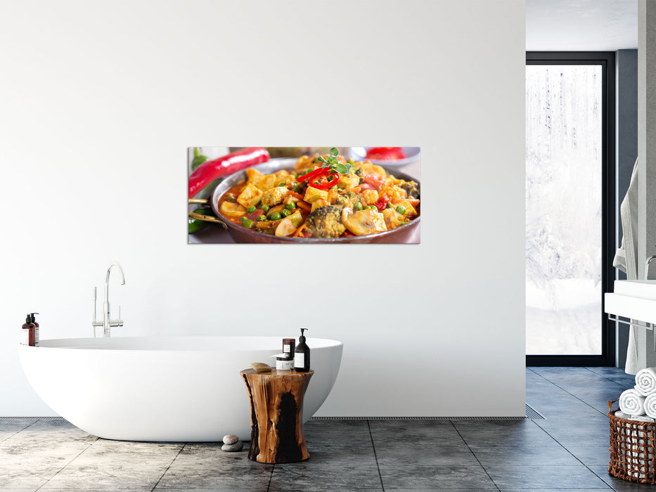 Traumhafte Fleischpfanne, Glasbild Panorama