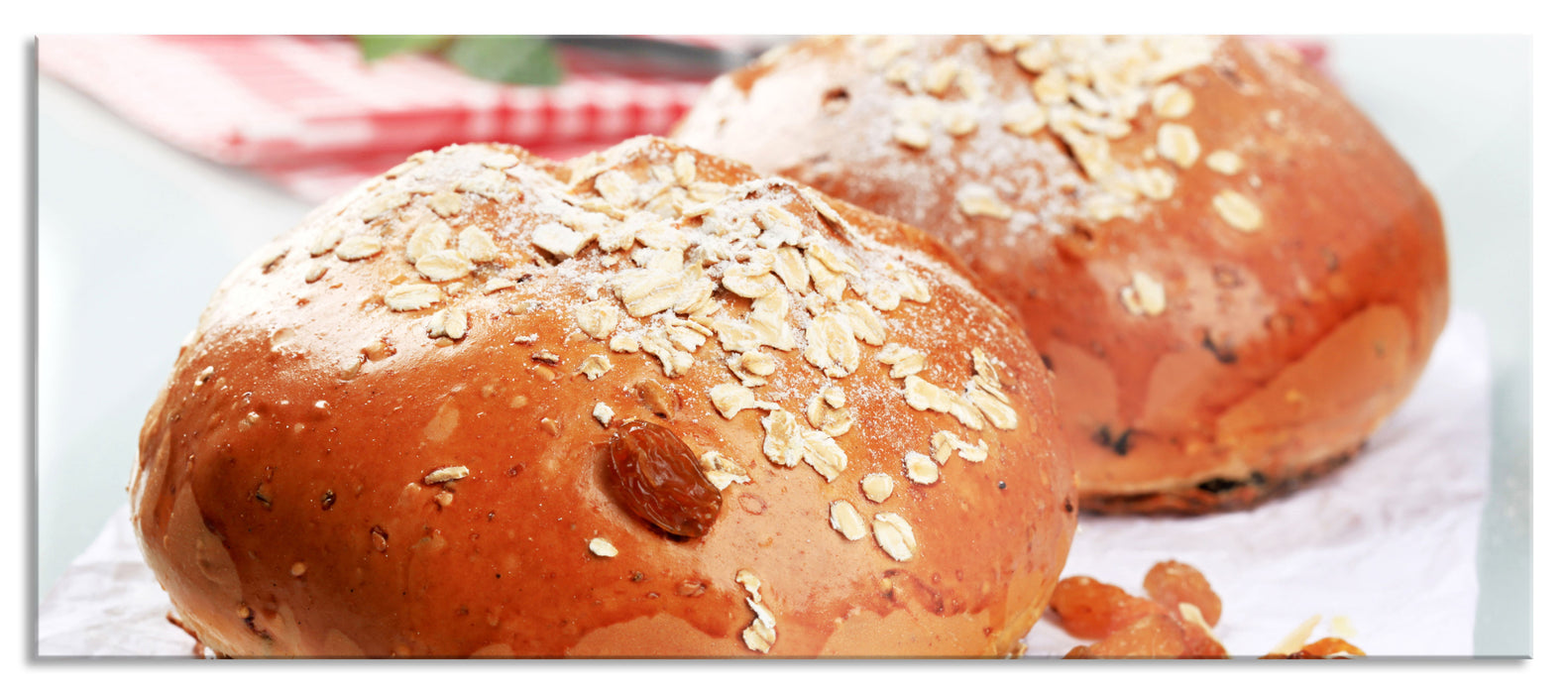 Pixxprint Süße Rosinenbrötchen, Glasbild Panorama