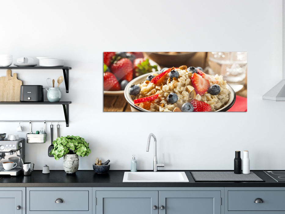 Gesundes Beeren Müsli, Glasbild Panorama