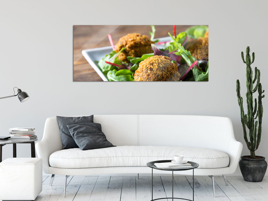 Panierte Fleischbälle, Glasbild Panorama