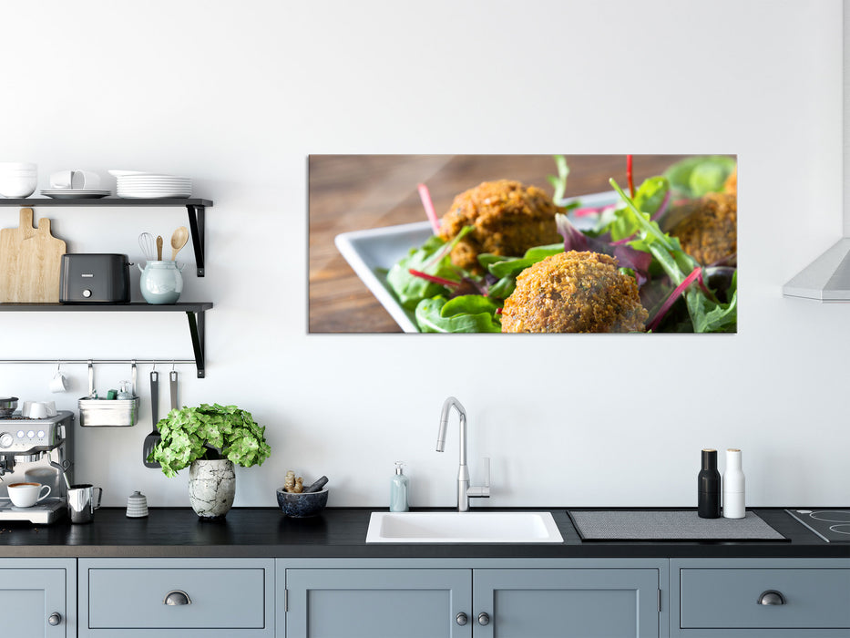 Panierte Fleischbälle, Glasbild Panorama