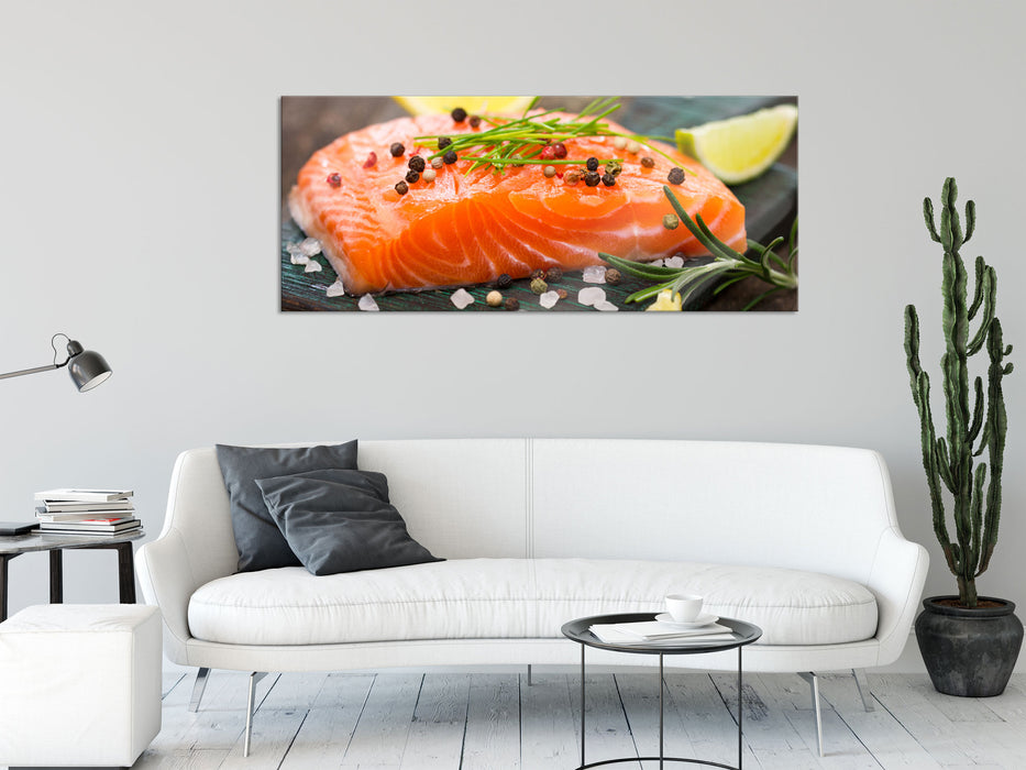Fangfrisches Seelachsfilet, Glasbild Panorama