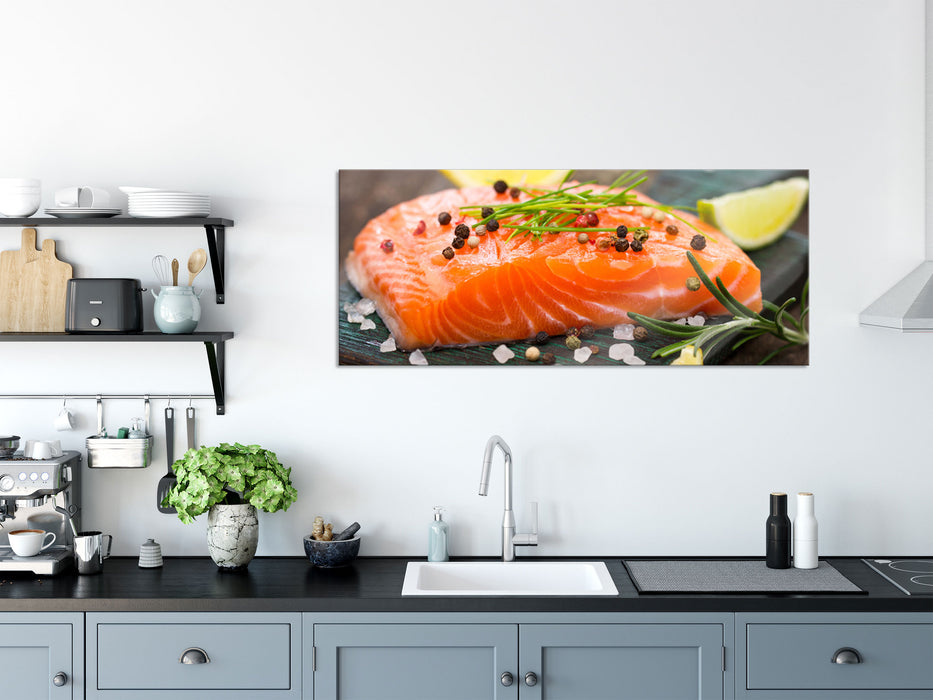 Fangfrisches Seelachsfilet, Glasbild Panorama
