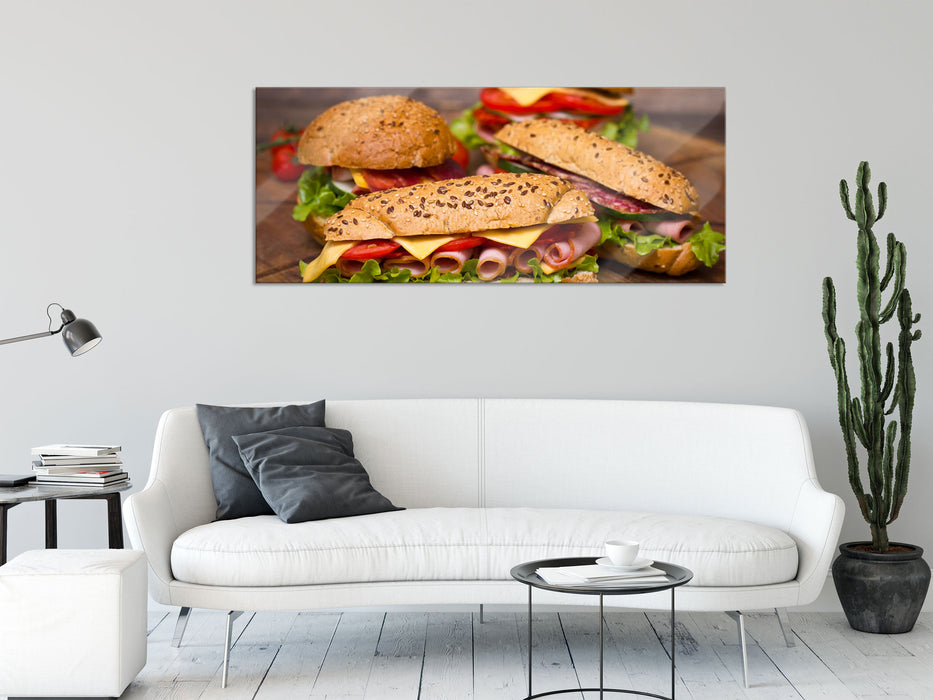 Köstliche Sandwiches, Glasbild Panorama