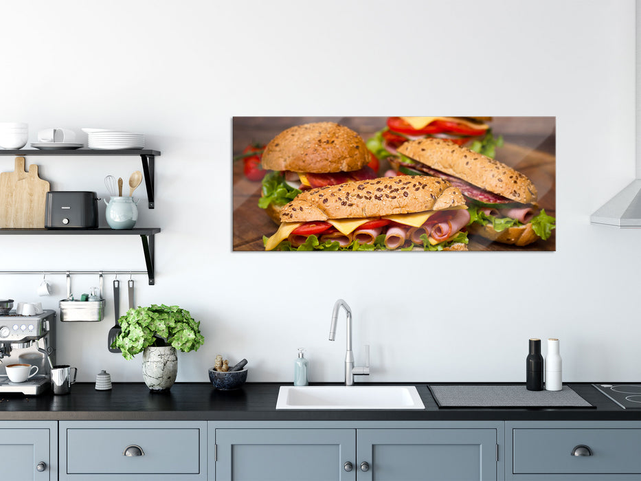Köstliche Sandwiches, Glasbild Panorama