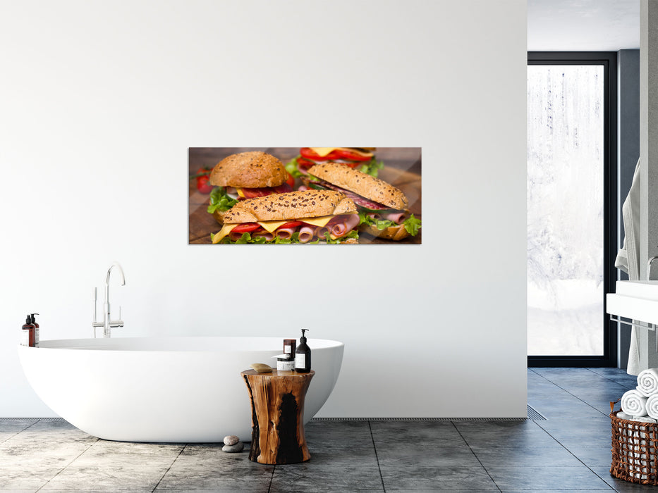Köstliche Sandwiches, Glasbild Panorama