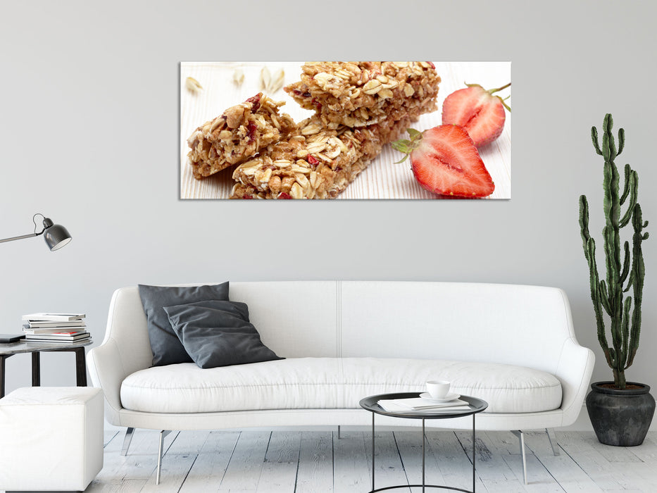 Gesunde Müsliriegel, Glasbild Panorama