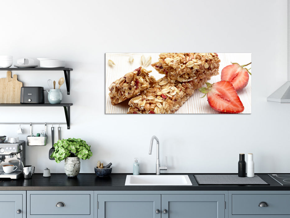 Gesunde Müsliriegel, Glasbild Panorama