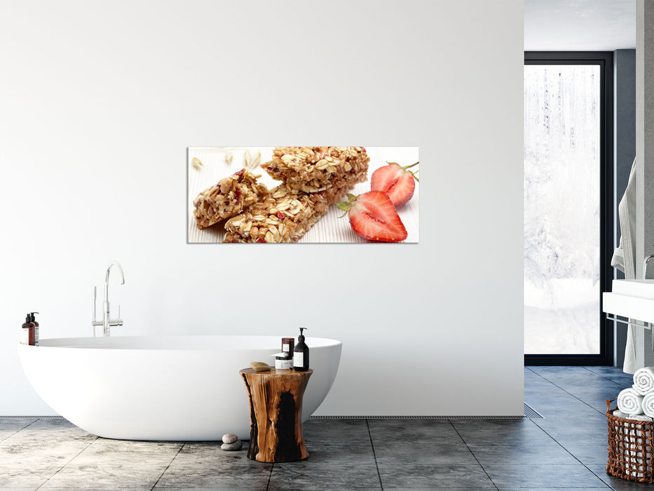 Gesunde Müsliriegel, Glasbild Panorama