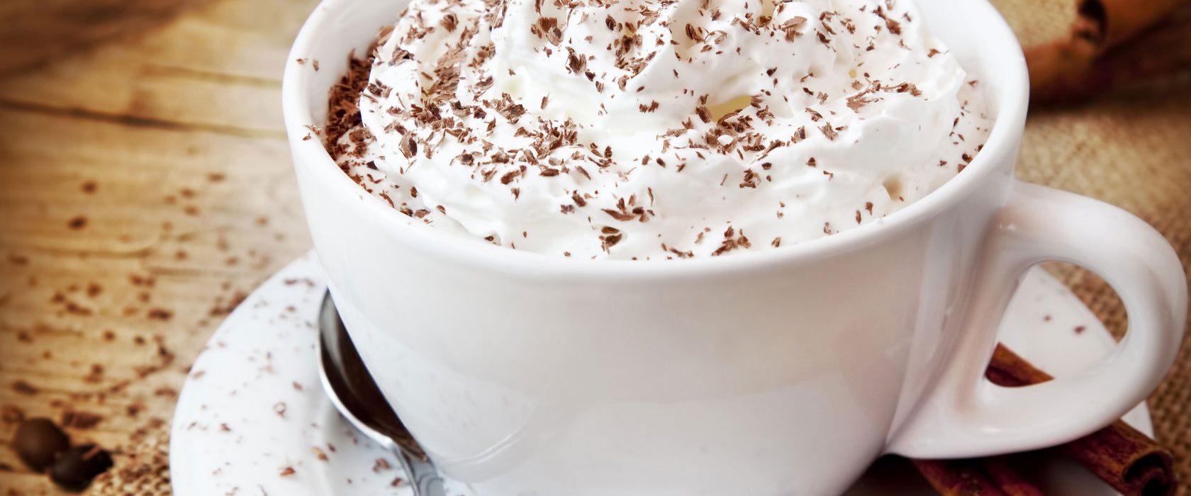 Kaffee mit viel Creme, Glasbild Panorama