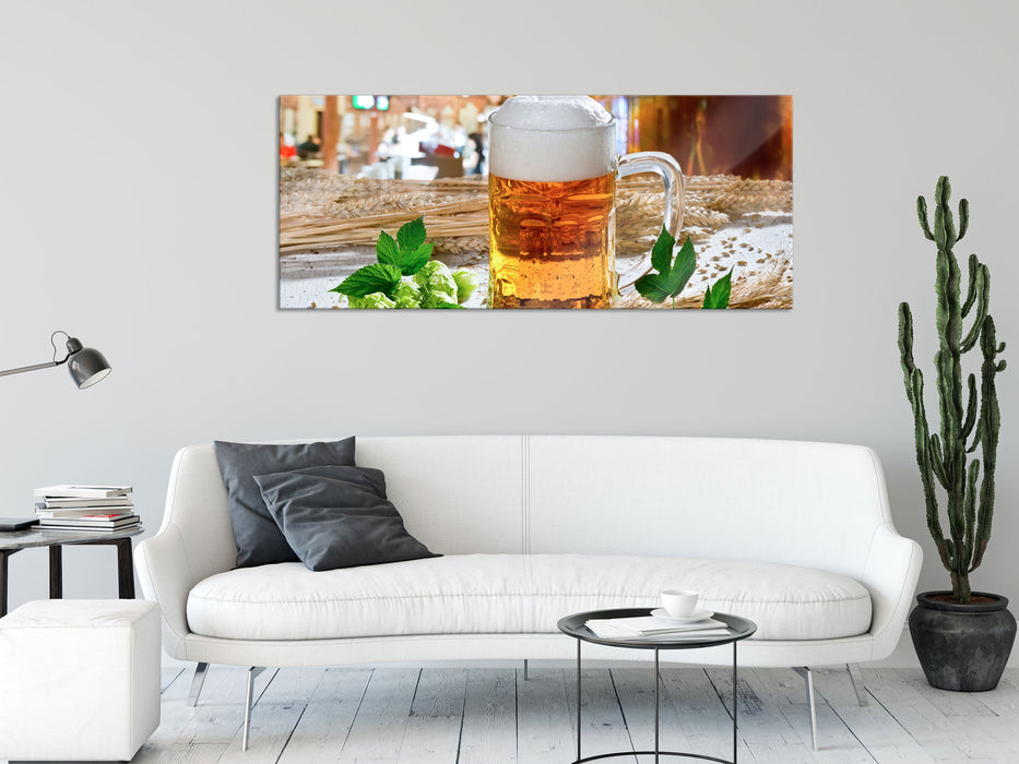 Deutsches frisches Bier, Glasbild Panorama