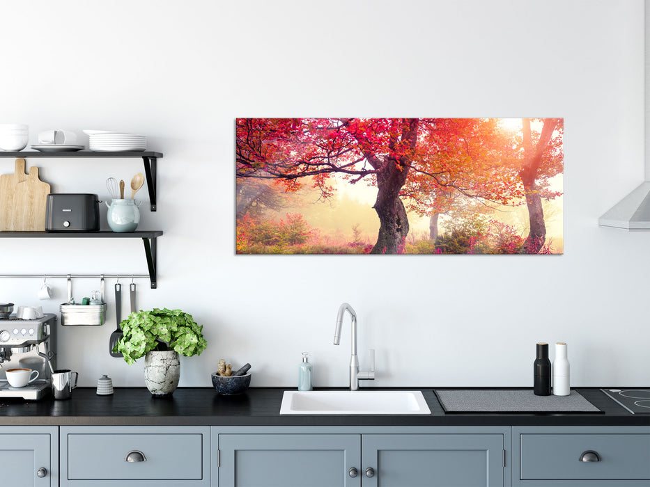 Traumhafte Herbstlandschaft, Glasbild Panorama