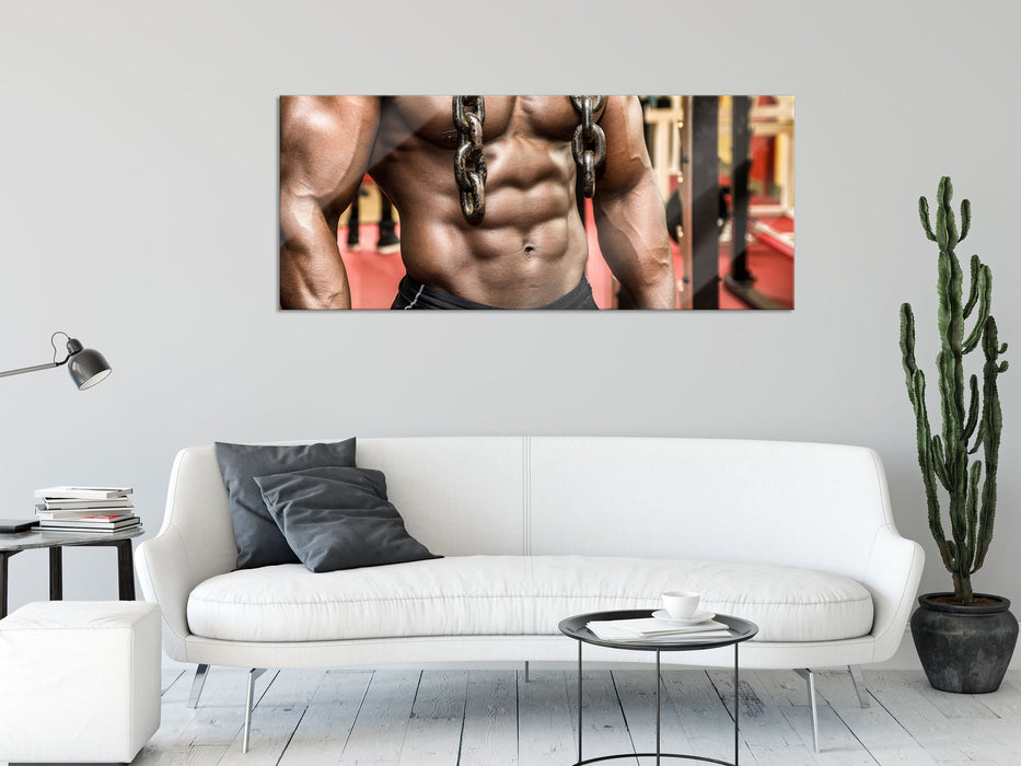 Traumhafter Männerkörper, Glasbild Panorama