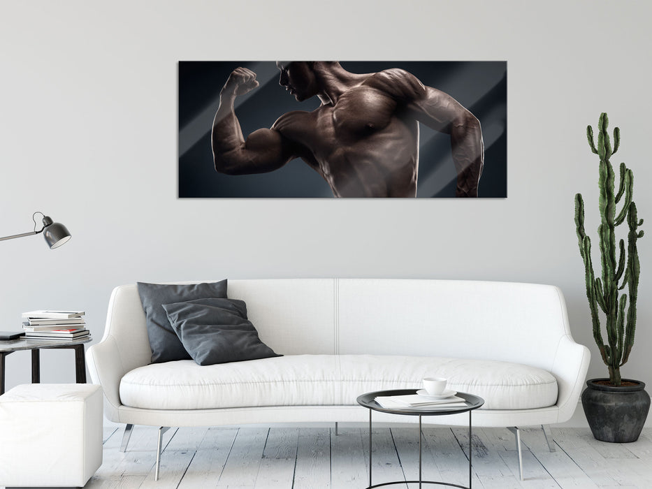 Starker Bodybuilder, Glasbild Panorama