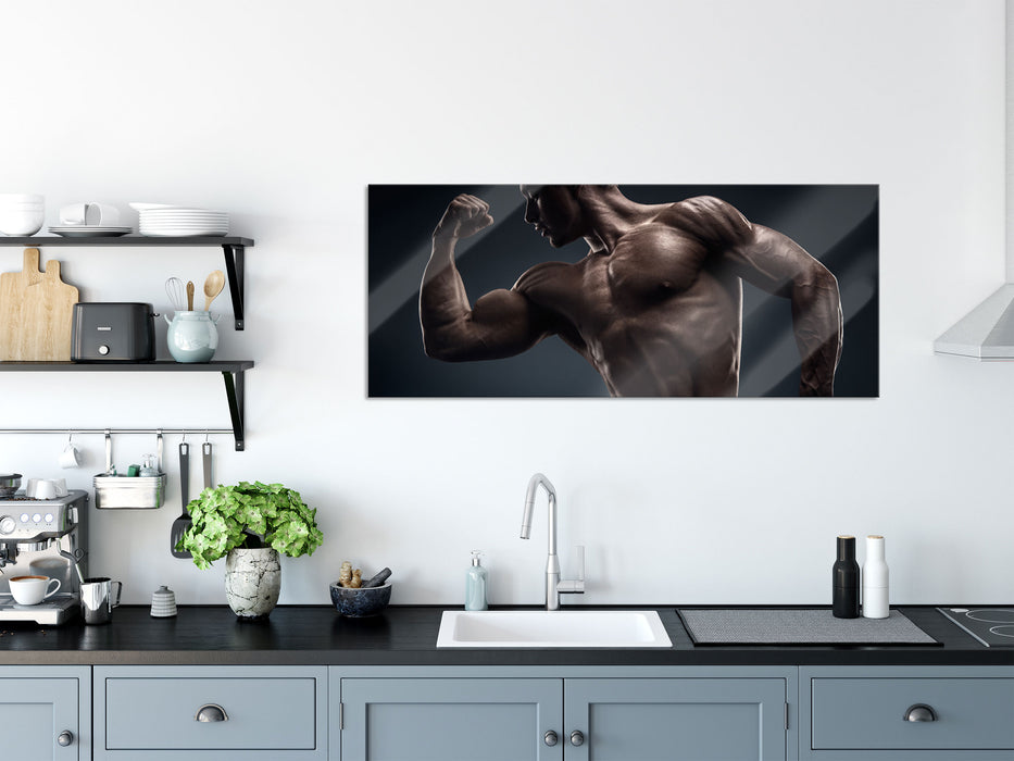 Starker Bodybuilder, Glasbild Panorama
