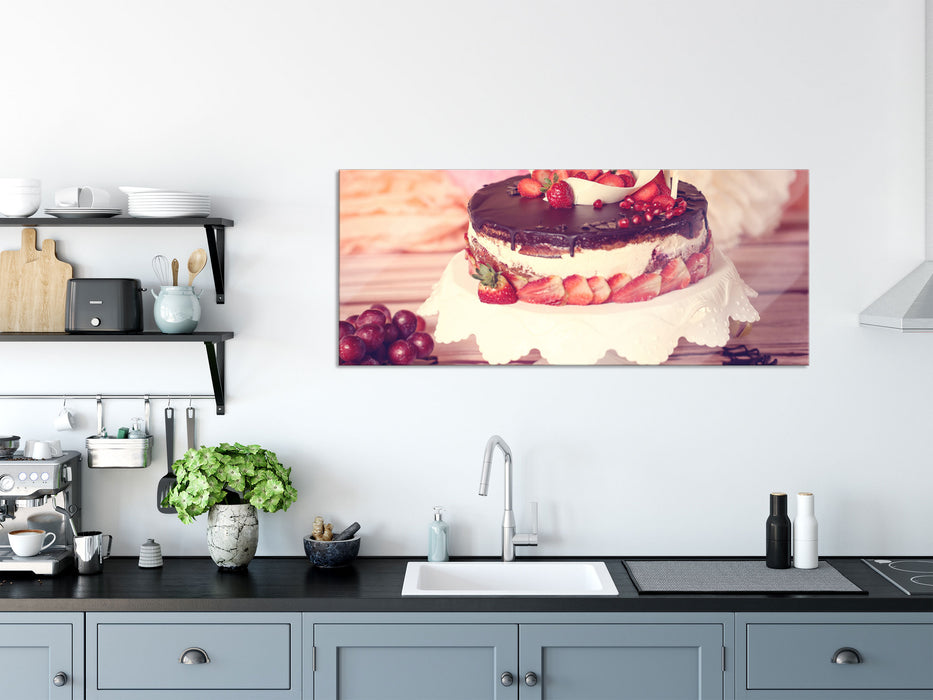 Köstliche Erdbeertorte, Glasbild Panorama