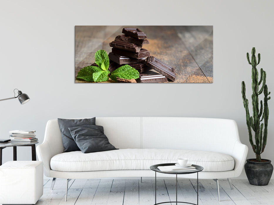 Schokoladenstücke, Glasbild Panorama