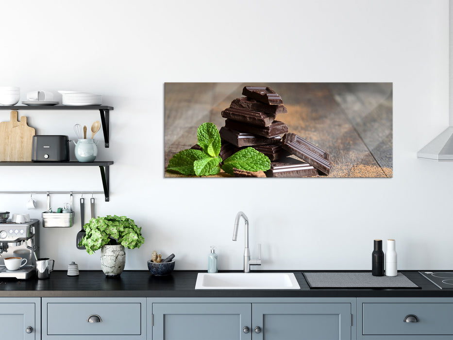 Schokoladenstücke, Glasbild Panorama