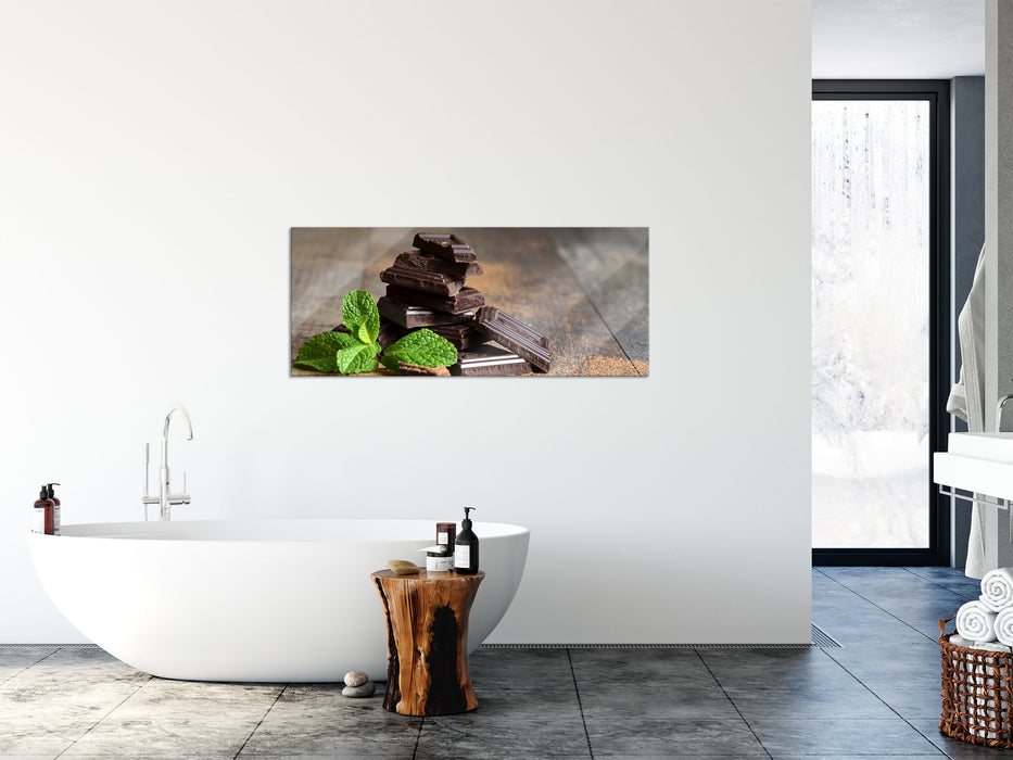 Schokoladenstücke, Glasbild Panorama