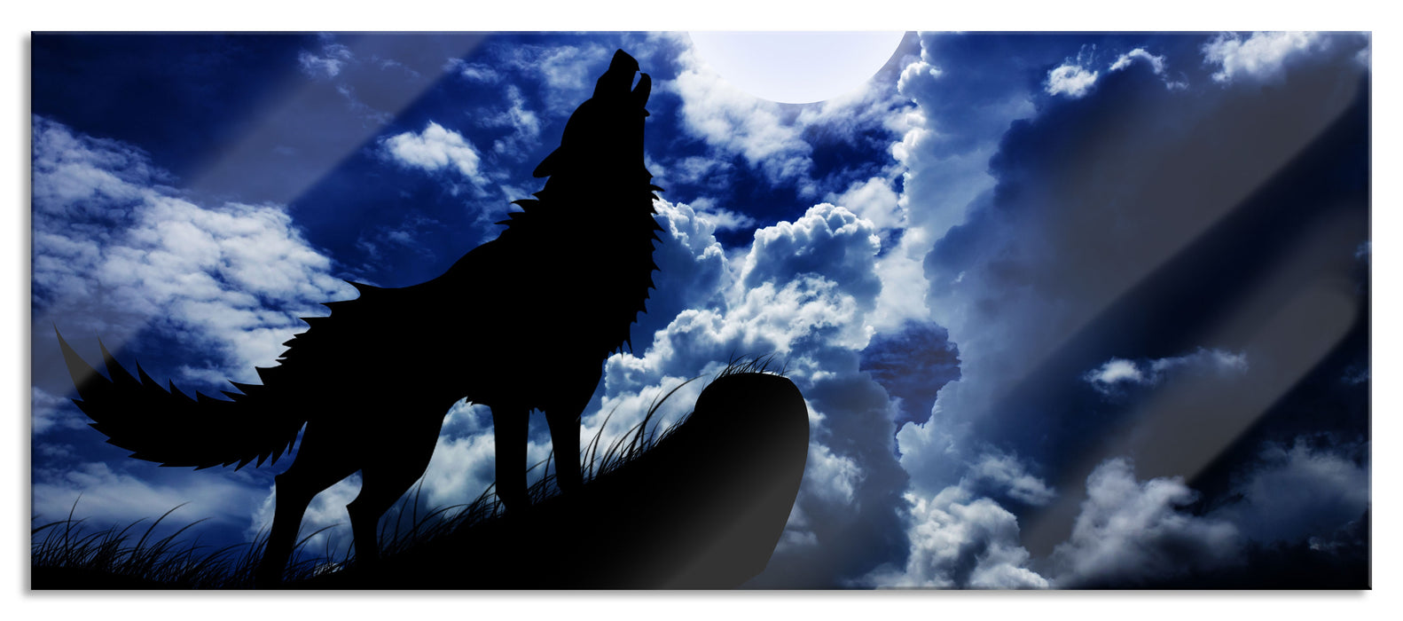 Pixxprint Wolf im Mondschein, Glasbild Panorama