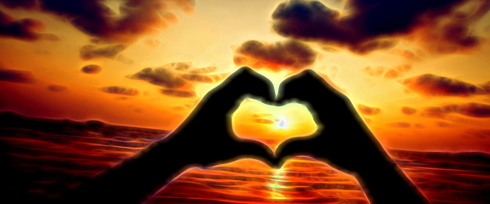 Mit Händen Herz am Meer, Glasbild Panorama