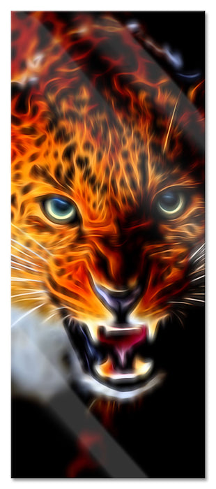 Pixxprint Fauchender Leopard, Glasbild Panorama