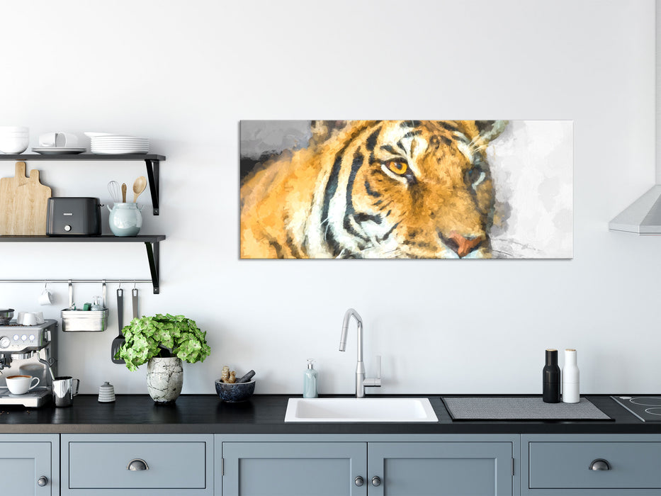 bildschöner Tiger, Glasbild Panorama