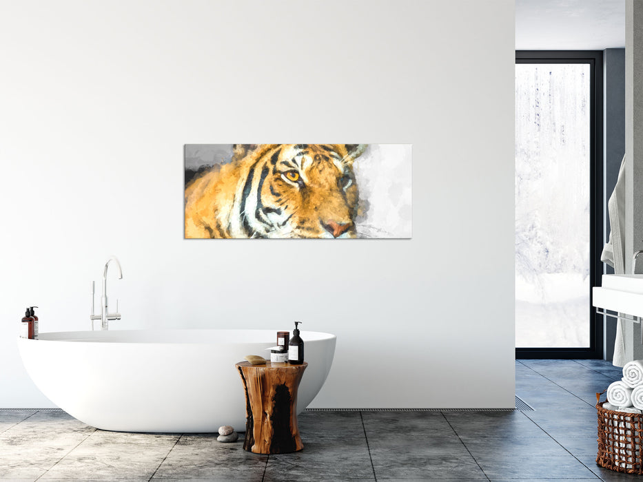 bildschöner Tiger, Glasbild Panorama