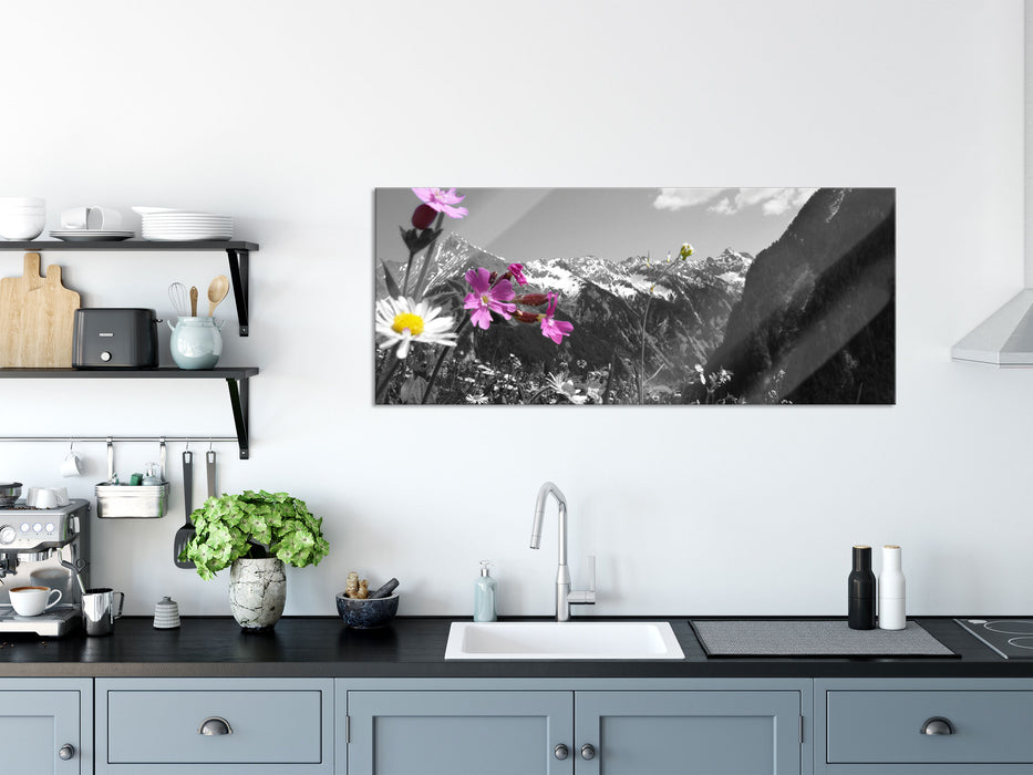 Alpenblumen, Glasbild Panorama