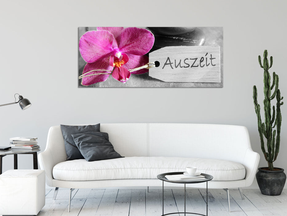 Orchidee mit Zen Steinen, Glasbild Panorama