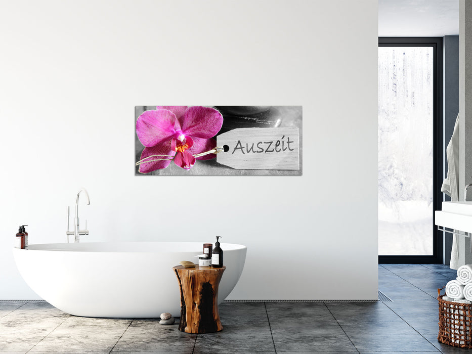 Orchidee mit Zen Steinen, Glasbild Panorama