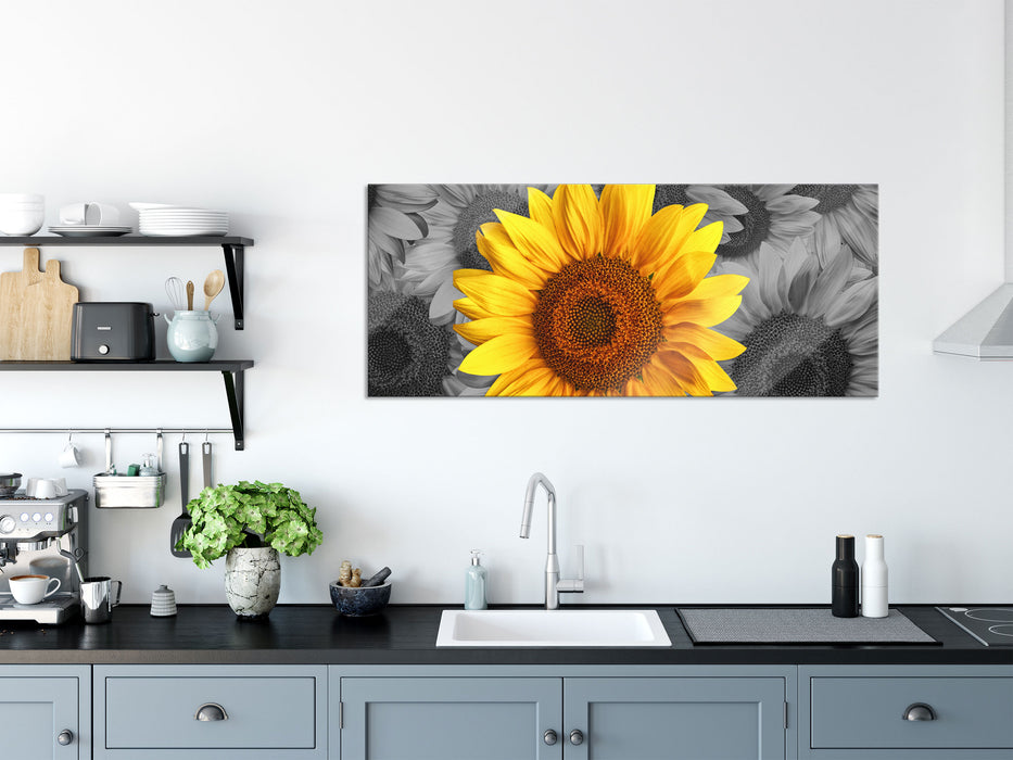 schöne Sonnenblumen, Glasbild Panorama