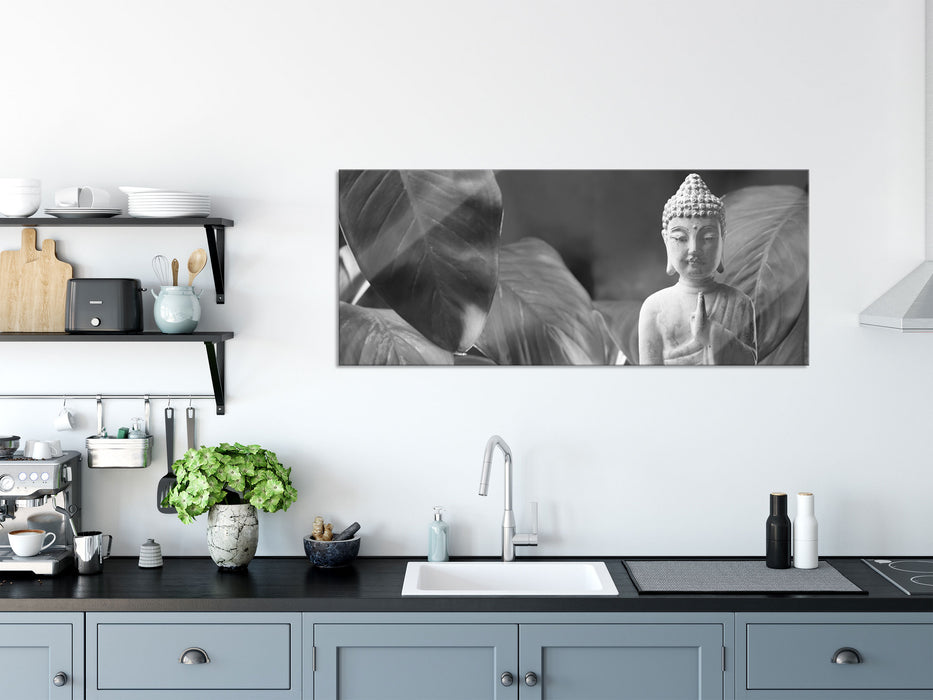 Buddha mit Seerose, Glasbild Panorama