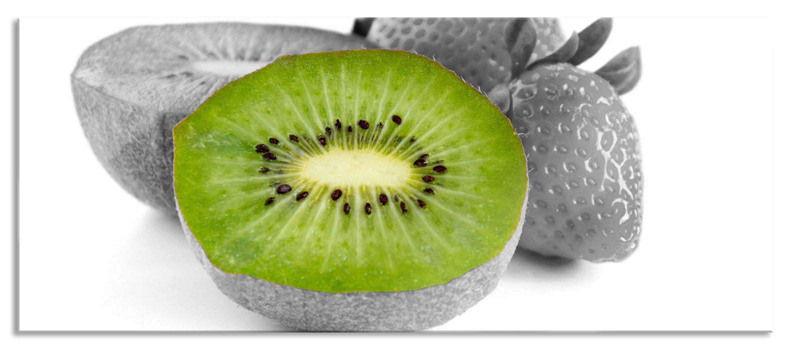 Pixxprint fruchtige Erdbeeren mit Kiwi, Glasbild Panorama