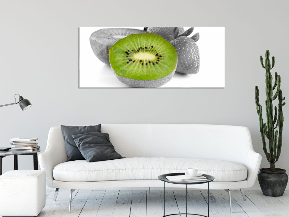 fruchtige Erdbeeren mit Kiwi, Glasbild Panorama