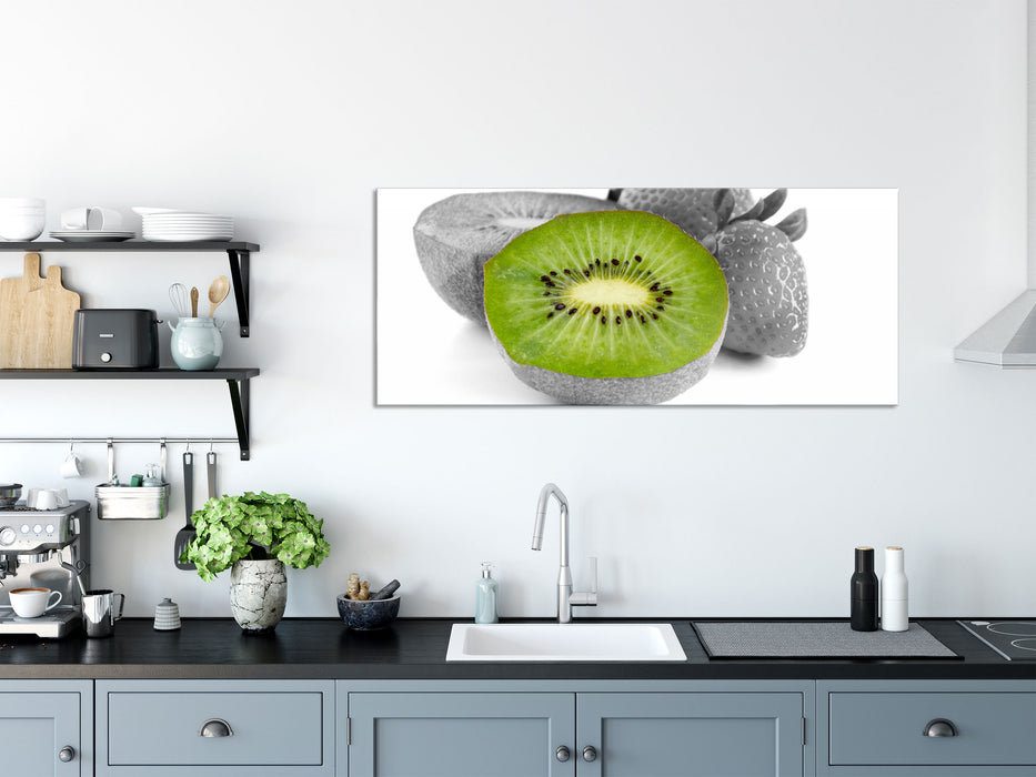 fruchtige Erdbeeren mit Kiwi, Glasbild Panorama