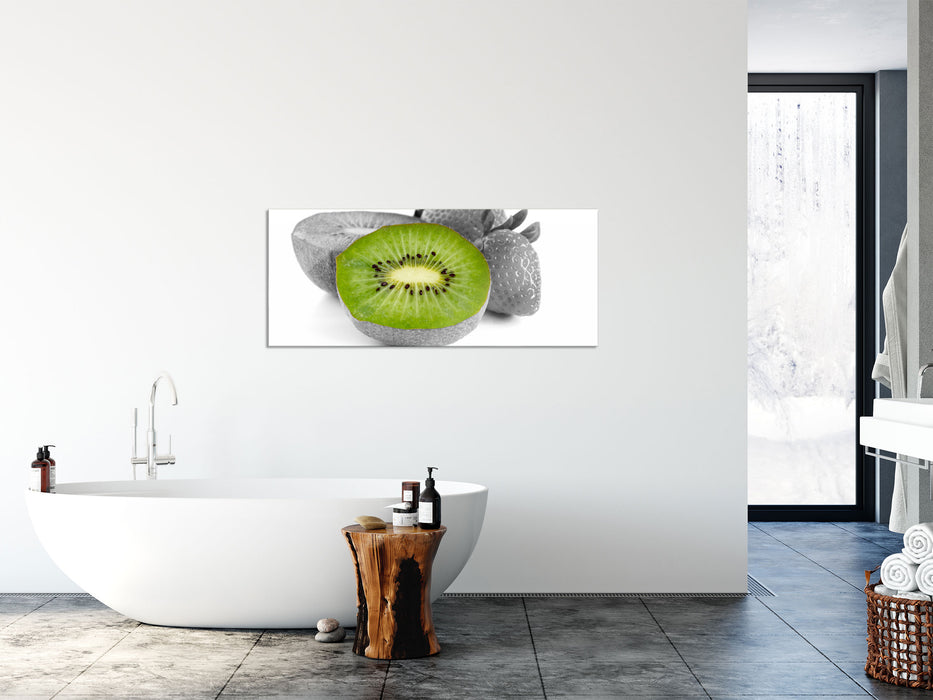 fruchtige Erdbeeren mit Kiwi, Glasbild Panorama
